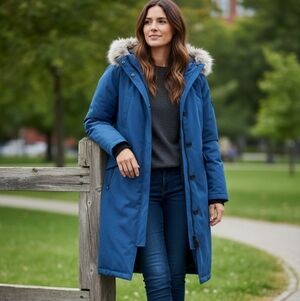 Alpinetek Warm Duck Down Fill Women's Blue Parka Coat With Hood Size 2X